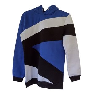 E) Zyfgfree Boys XXL Colorblock Hoodie Blue Black White Thick Pullover